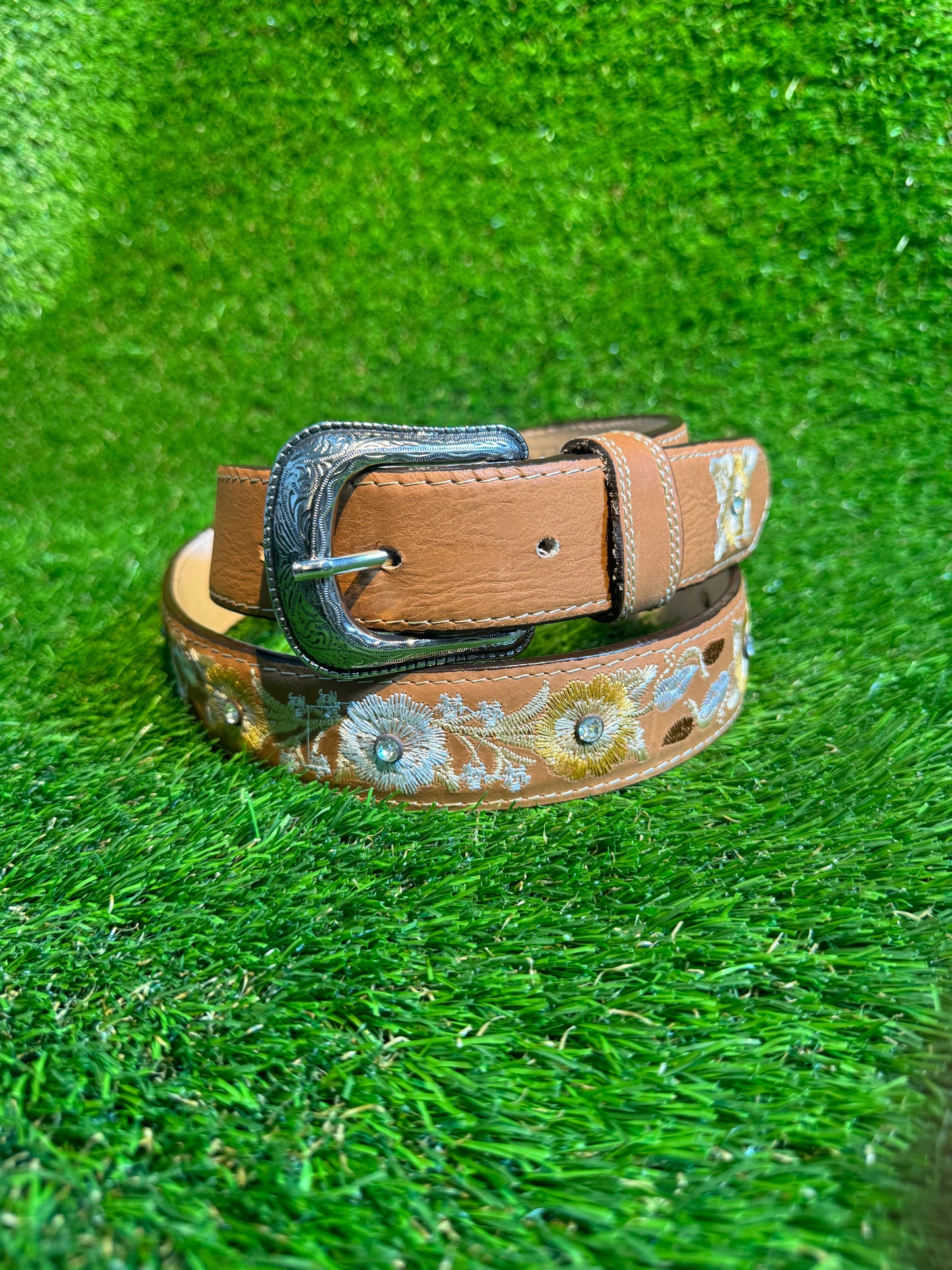 Cinto Floriado De Piel | Womens Original Leather Flower Belt + 1 Color